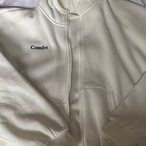 White Comfrt Zip-Up Hoodie LARGE